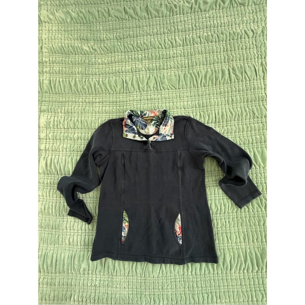 Tommy Bahama Blue Pullover Hoodie with Floral Trim-Med